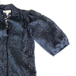 Vintage Lace Puffed Sleeve Black Blouse